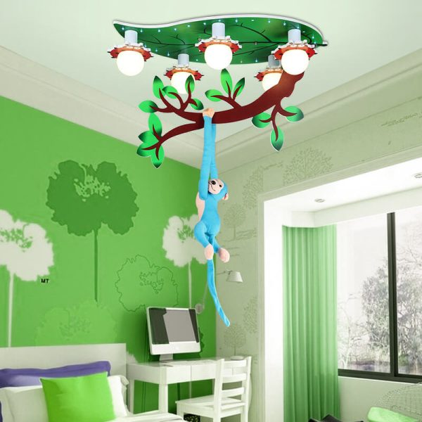 Contemporary Creative Kids Monkey Leaf Acrylic 5-Light Flush Mount Ceiling Light For Bedroom - Image 8