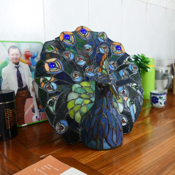 Tiffany Retro Stained Glass Peacock Shape 1-Light Table Lamp - Image 6