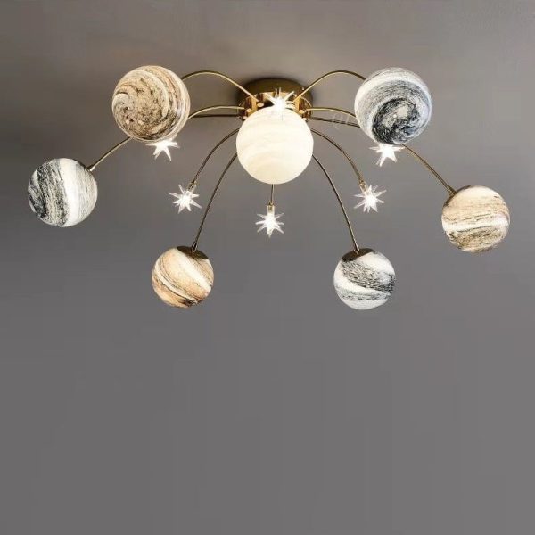 Contemporary Nordic Kids Iron Glass Ball Earth Planet 13-Light Semi-Flush Mount Ceiling Light For Bedroom - Image 10