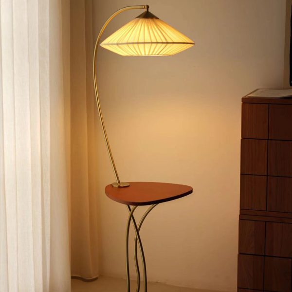 Traditional Vintage Round Cone Table Fabric Iron 1-Light Standing Floor Lamp For Bedroom - Image 8