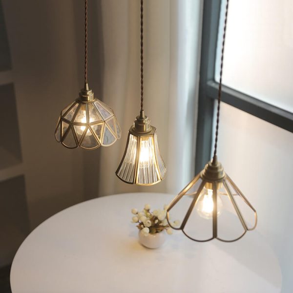 Japanese Vintage Cone Geometric Glass Copper 1-Light Pendant Light - Image 2