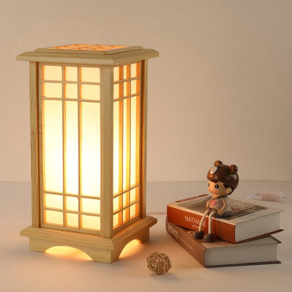 Traditional Japanese Wood Acrylic Pillar Rectangular 1/2/3 Light Standing Floor Lamp For Bedroom - Image 2