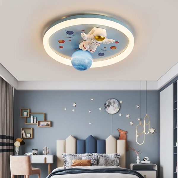 Childlike Cartoon Resin Astronaut Round Acrylic LED Flush Mount Ceiling Light - Image 13