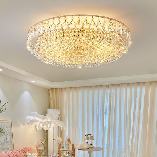 Modern Luxury Circle Iron Crystal 4/6/8/10 Light Flush Mount Ceiling Light For Living Room - Image 3