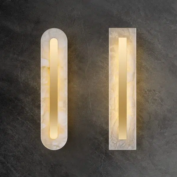 Light Luxury Brass Marble Oval Square LED Wall Sconce Lamp - Image 8