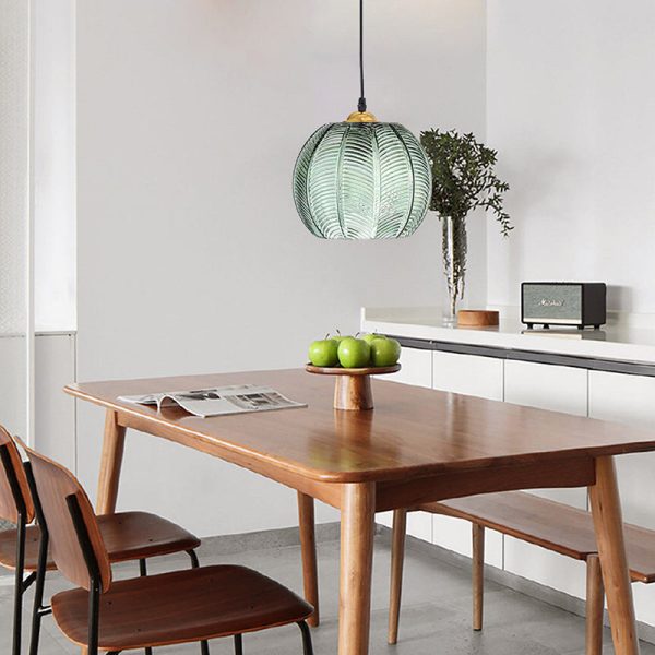 Contemporary Simplicity Green Leaf Patterned Glass Ball Shade 1-Light Pendant Light For Living Room - Image 2