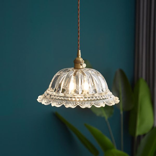Nordic Vintage Floral Glass Brass 1-Light Pendant Light - Image 20