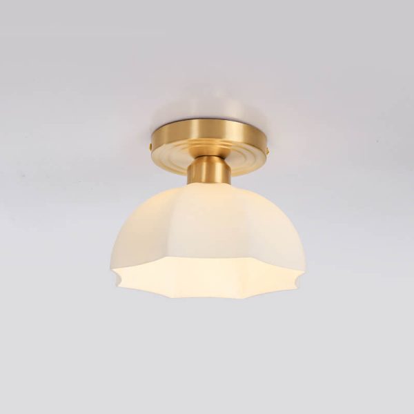 Japanese Vintage Brass Glass Dome 1-Light Semi-Flush Mount Ceiling Light - Image 11