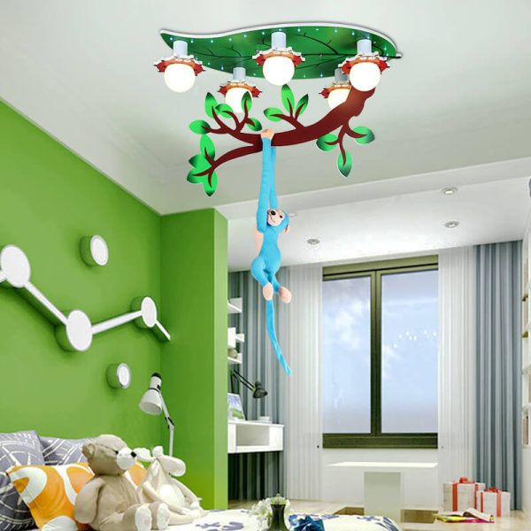Contemporary Creative Kids Monkey Leaf Acrylic 5-Light Flush Mount Ceiling Light For Bedroom - Image 9