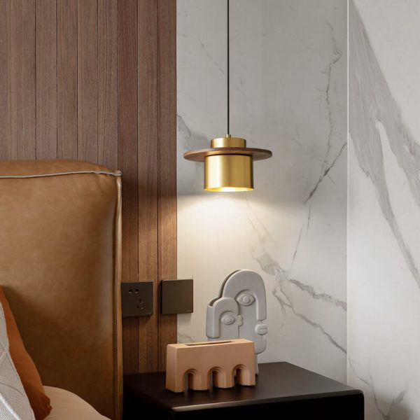 Nordic Luxury Walnut Brass Column 1-Light Pendant Light - Image 15