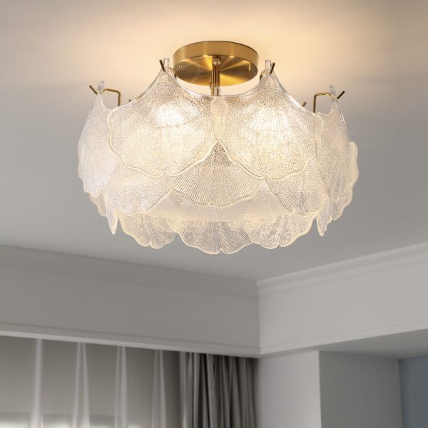 Traditional French Ginkgo Leaf Hardware Glass 5/8 Light Semi-Flush Mount Ceiling Light For Living Room - Image 8