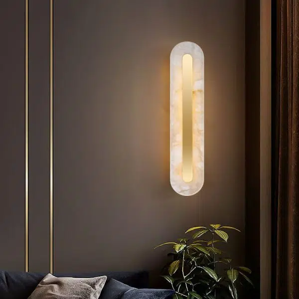 Light Luxury Brass Marble Oval Square LED Wall Sconce Lamp - Image 27