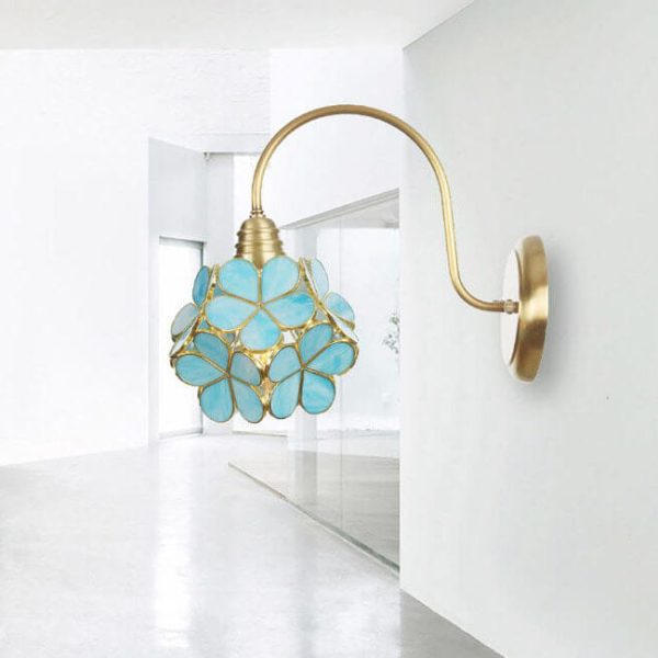 European Tiffany Vintage Brass Glass 1-Light Wall Sconce Lamp - Image 17