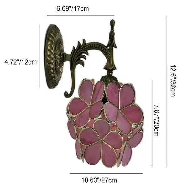 European Vintage Tiffany Flower Shaped Glass Metal 1-Light Wall Sconce Lamp - Image 19