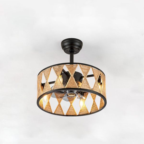 Industrial Round Twisted Rope Iron 4-Light Downrods Ceiling Fan Light - Image 5