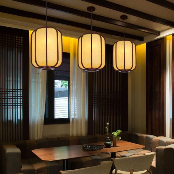 Modern Chinese Faux Sheepskin Wooden Lantern 1-Light Pendant Light - Image 20