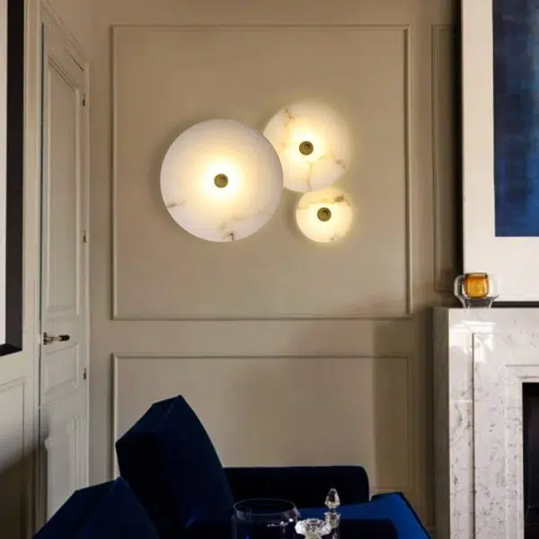 Modern Luxury Round Marble Iron LED Wall Sconce Lamp - Image 2