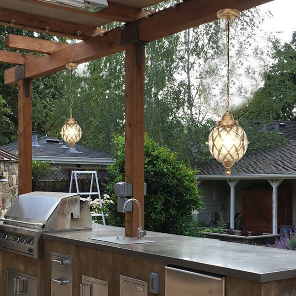 European Vintage Round Ball Die-Cast Aluminum Glass Waterproof Outdoor 1-Light Pendant Light - Image 12