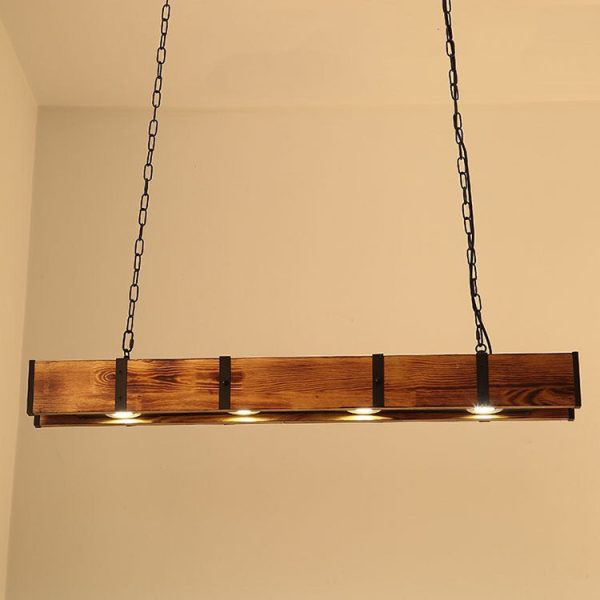 Traditional Vintage Solid Wood Long Bar LED Island Light Chandelier For Dining Room - Image 4