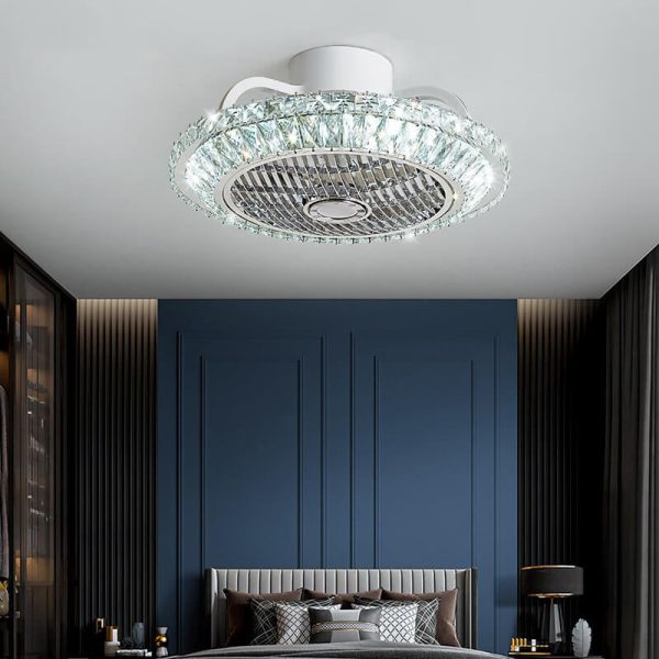 Nordic Simple Crystal Round Frame Design LED Flush Mount Ceiling Fan Light - Image 14