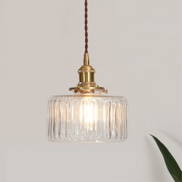 Japanese Vintage Brass Glass Round Jar 1-Light Pendant Light - Image 2
