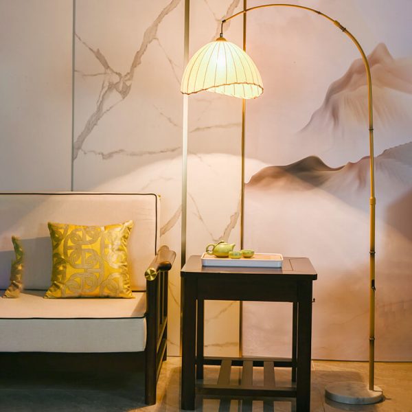 Vintage Fabric Marble Fishing Imitation Bamboo Rod 1-Light Standing Floor Lamp - Image 2