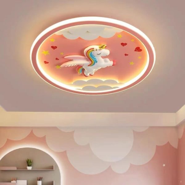 Modern Cartoon Resin Airplane Pegasus Acrylic Shade LED Kids Flush Mount Ceiling Light - Image 2