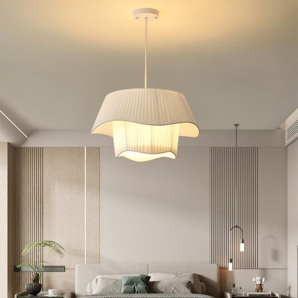 Contemporary Scandinavian Round Iron Acrylic Fabric 4/5 Light Pendant Light For Living Room - Image 2