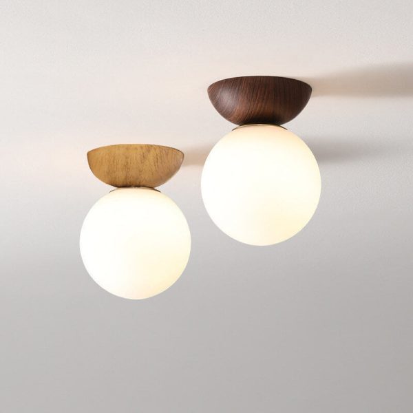 Nordic Japanese Glass Orb Wood Grain Iron 1-Light Ceiling Light - Image 11