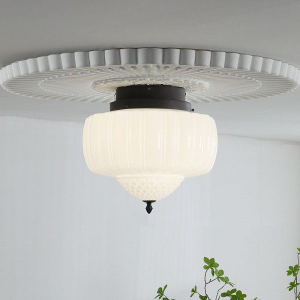 Modern Art Deco Iron Pumpkin Glass Shade 3-Light Flush Mount Ceiling Light For Living Room - Image 3