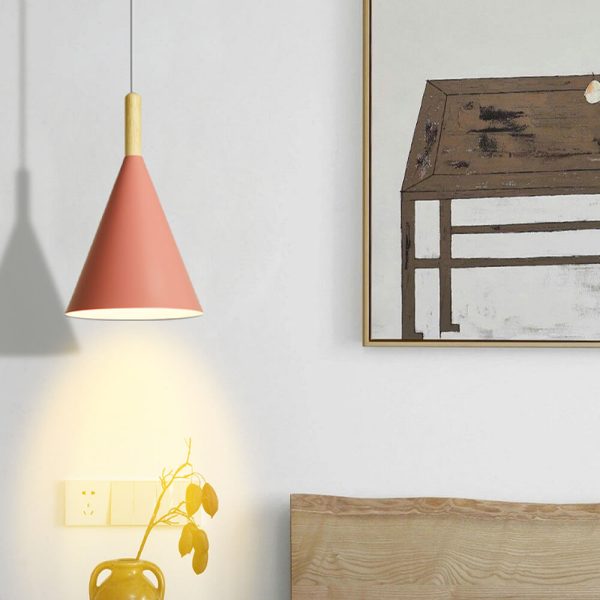 Nordic Minimalist Macaron Cone Wood 1-Light Pendant Light - Image 13