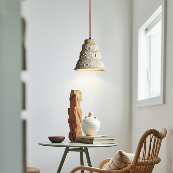 Contemporary Scandinavian Cylinder Cone Cement Solid Wood 1-Light Pendant Light For Living Room - Image 3