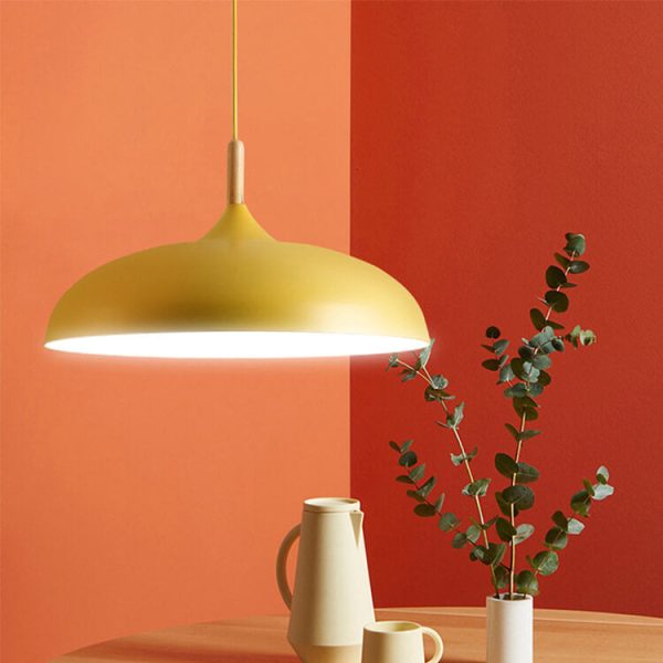 Modern Metal Wooden Top 1-Light Dome Pendant Light - Image 2