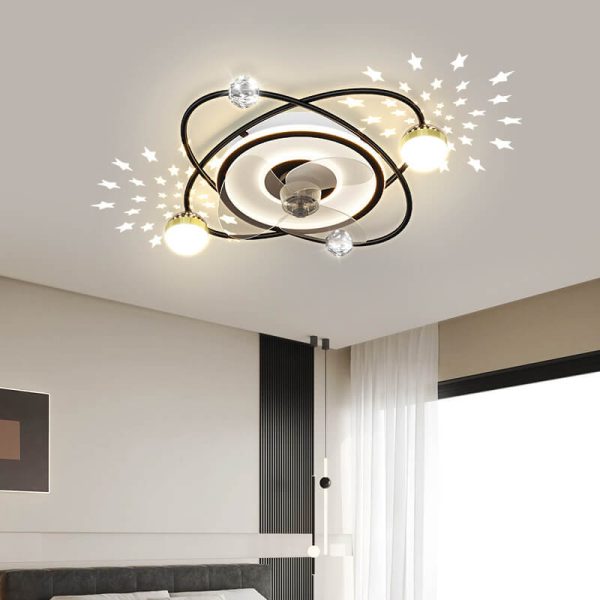 Modern Light Luxury Ring Star Effect LED Invisible Flush Mount Ceiling Fan Light - Image 2