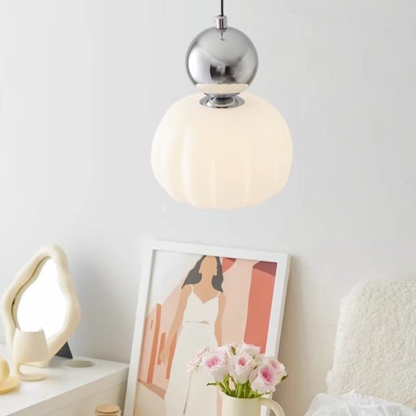 Modern Minimalist Round Pumpkin Iron Acrylic 1-Light Pendant Light For Bedroom - Image 5