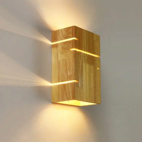 Japanese Minimalist Wooden Square 2-Light Wall Sconce Lamp - Image 3