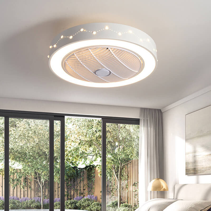 03-427a9d9f-5595-4b58-b7a5-656364314151.jpg Nordic Simple Round Galaxies Enclosed LED Flush Mount Ceiling Fan Light - Image 1