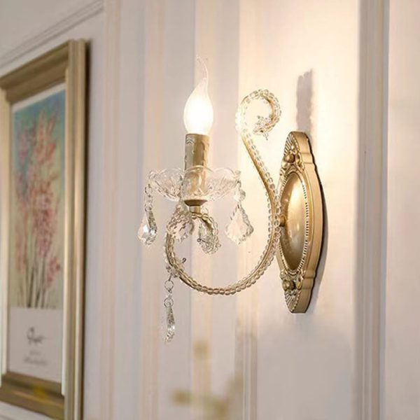 European Vintage Crystal Candelabra 1/2 Light Wall Sconce Lamp - Image 13