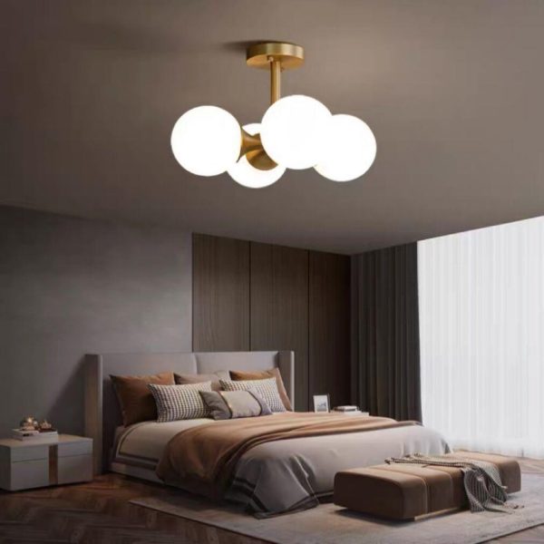 Modern Mid-Century Gold Finish Frame Glass Globe Ball 4-Light Chandelier For Living Room - Image 11