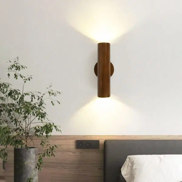 Modern Simple Warm Solid Wood Strip Double Head LED Wall Sconce Lamp