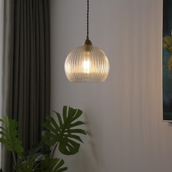 Modern Simplicity Ribbed Glass Semicircle Shade Copper 1-Light Pendant Light For Living Room - Image 4