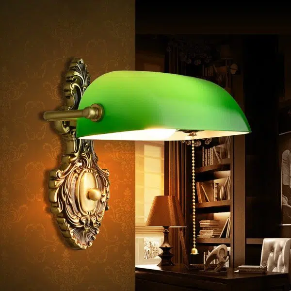 Retro Copper Green Glass Shade 1-Light Wall Sconce Lamp