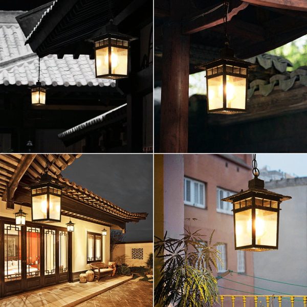 Outdoor European Square Cage Aluminum Glass 1-Light Waterproof Patio Pendant Light - Image 14