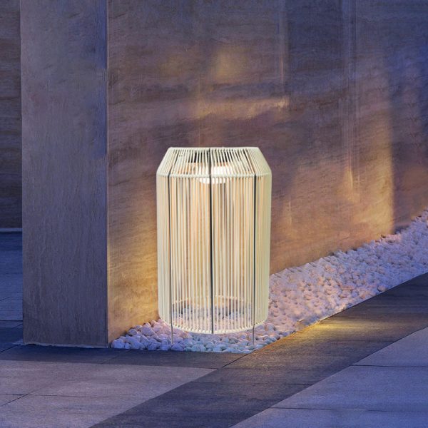 Traditional Chinese Solar Waterproof Cylindrical PE Rattan LED Standing Floor Lamp For Outdoor Patio - Image 2
