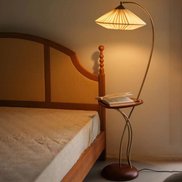 Traditional Vintage Round Cone Table Fabric Iron 1-Light Standing Floor Lamp For Bedroom - Image 3