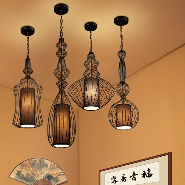 Contemporary Industrial Cage Iron Fabric 1-Light Pendant Light For Living Room - Image 12