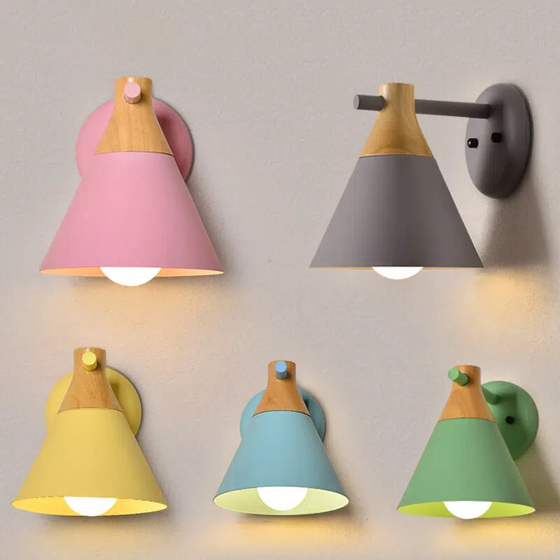 03-64189aba-d82c-4fa4-ab45-aefc39adac19.jpg Nordic Solid Wood Macaron Cone Shade 1-Light Wall Sconce Lamp - Image 1