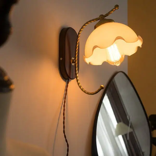 French Vintage Cream Glass Petal 1-Light Wall Sconce Lamp - Image 17