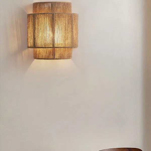 Traditional Japanese Rope Woven Curved 1-Light Wall Sconce Lamp For Living Room - Image 7