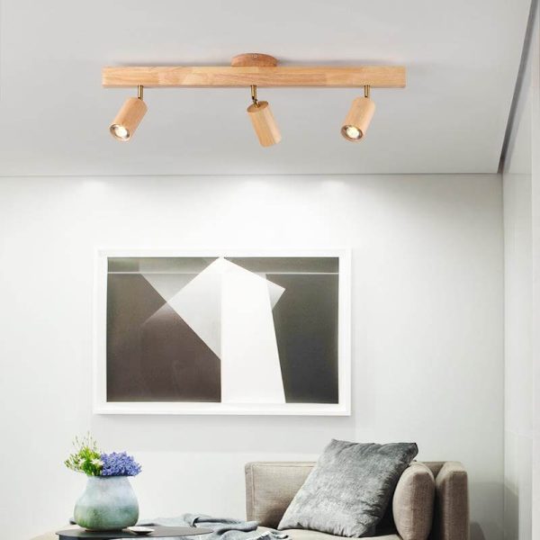Japanese Minimalist Wooden Track Lighting LED 2/3/4/5 Light Semi-Flush Mount Ceiling Light - Image 16